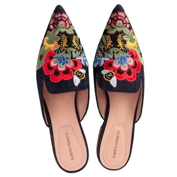 ALBERTA FERRETTI - EU37 - NWT - Floral embroidered Mules - Picture 2 of 6